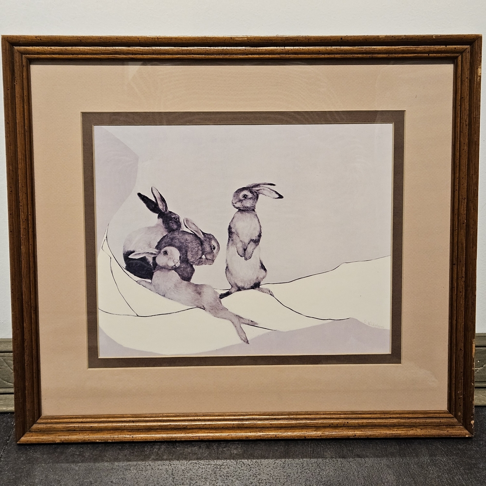 Framed Rabbit Art Print in Beige and Brown
